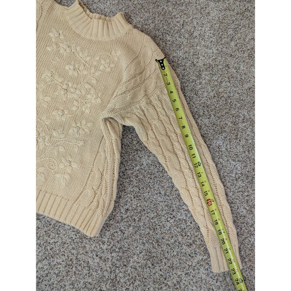 Vintage CASUAL CORNER Butter Yellow Knit Cotton Blend Size Small Floral Sweater - Picture 7 of 9
